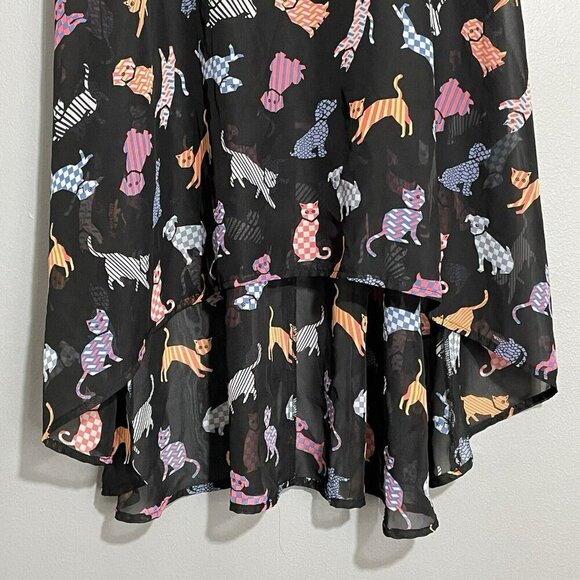 Disney Dsigned Skirt Sheer Cat Dog Lagenlook Girl Junior Size L W24 Elastic Midi - Picture 4 of 12